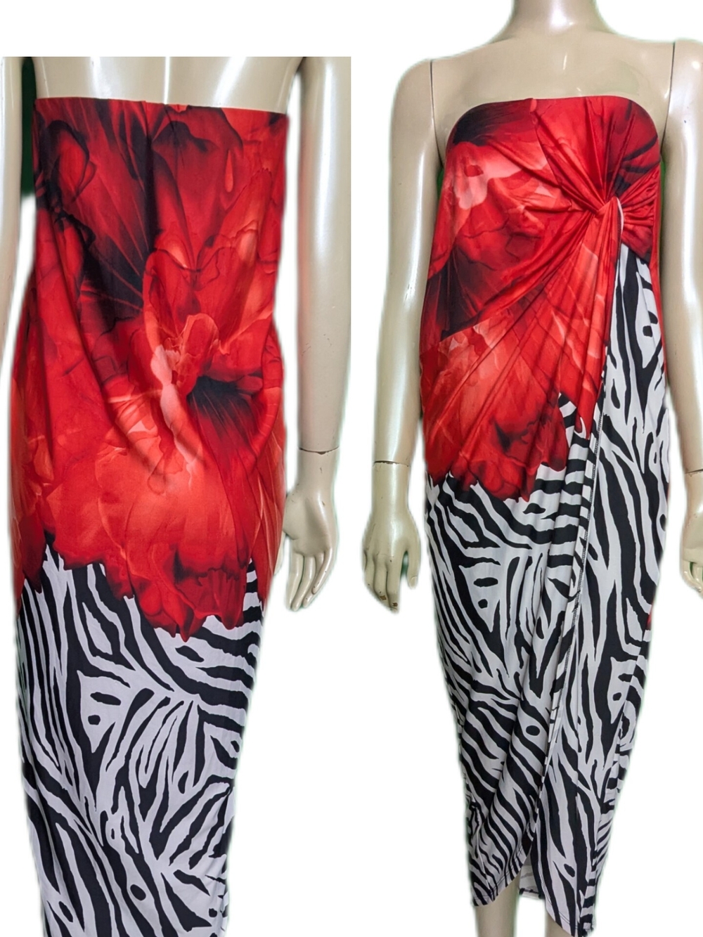 Venus  Red Floral & Zebra Print Swim Cover-Up Sarong Medium